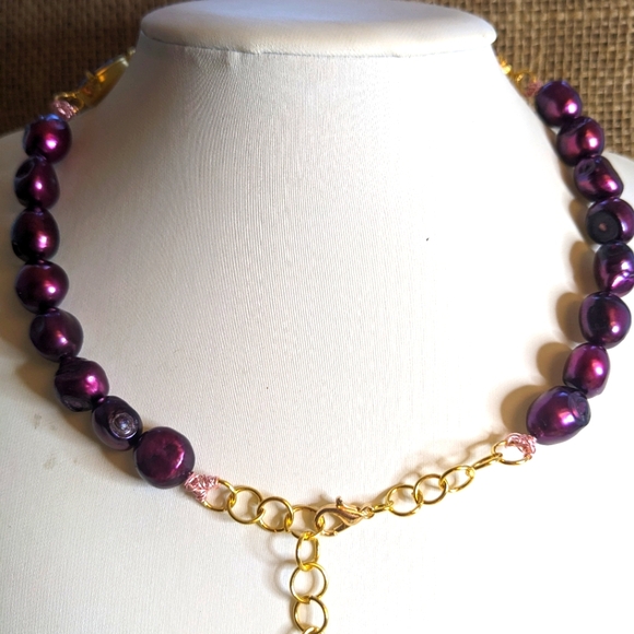 Natural Faceted Rough Ruby Approx 24 TCW. & Wine Cultured Baroque Pearl Necklace - Picture 8 of 12